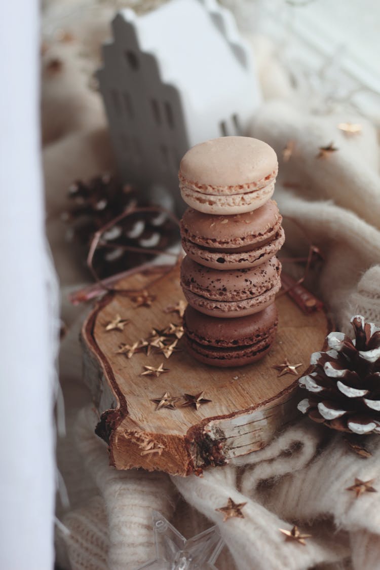 Macaroons On A Piece Of Wood