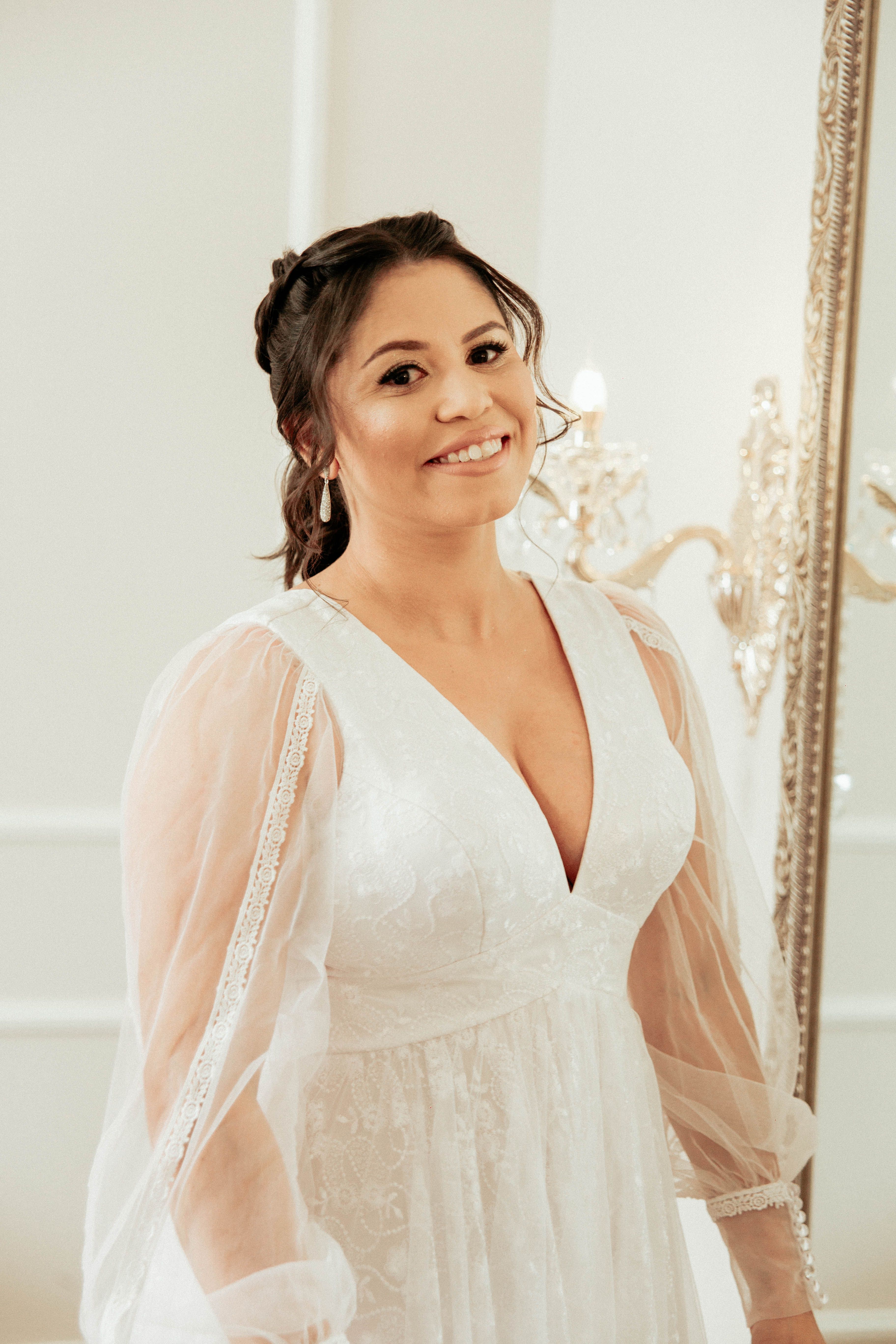 Woman in White Wedding Dress Smiling · Free Stock Photo