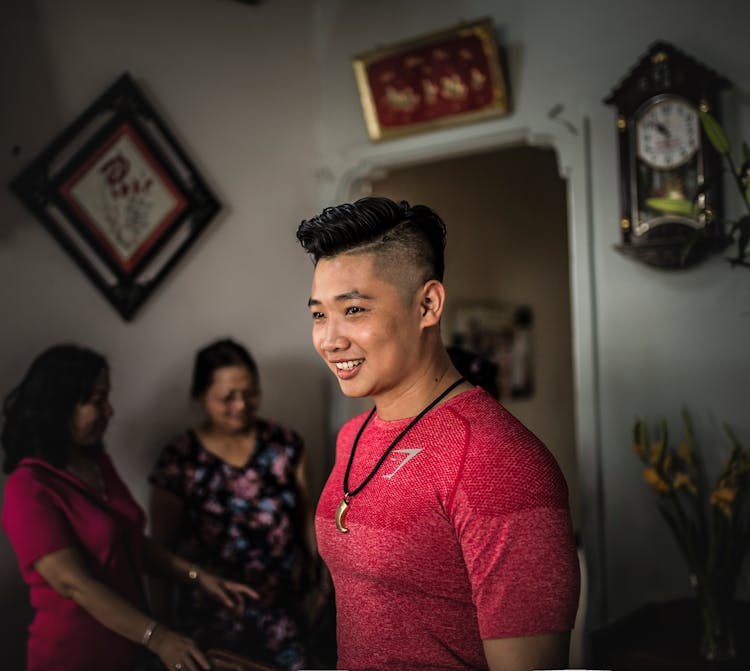 Man Wearing Red Top