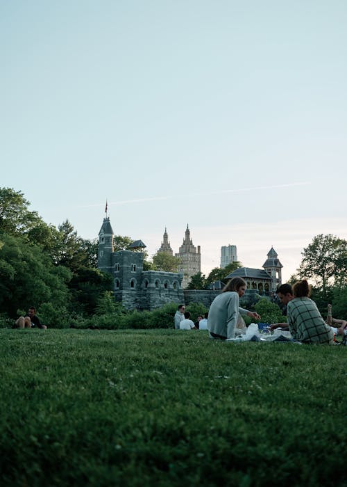 Free People Having Picnics in Front of Belvedere Castle Stock Photo