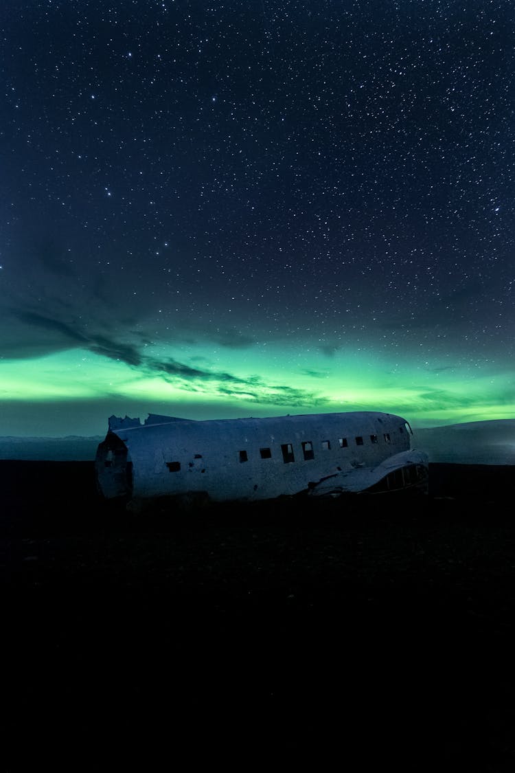 Northern Lights Above Abandoned Plane