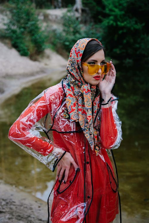 Portrait of Woman with Headscarf and Sunglasses