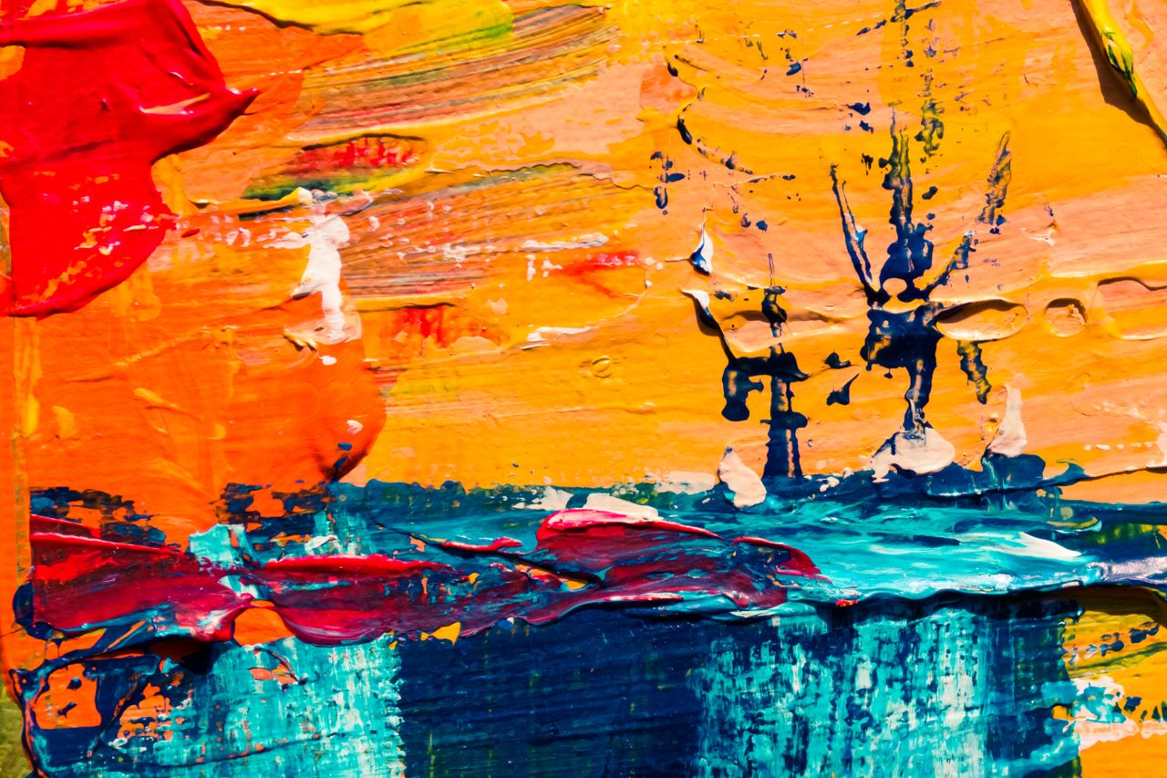 a vivid abstract painting with thick brush strokes and dynamic colors