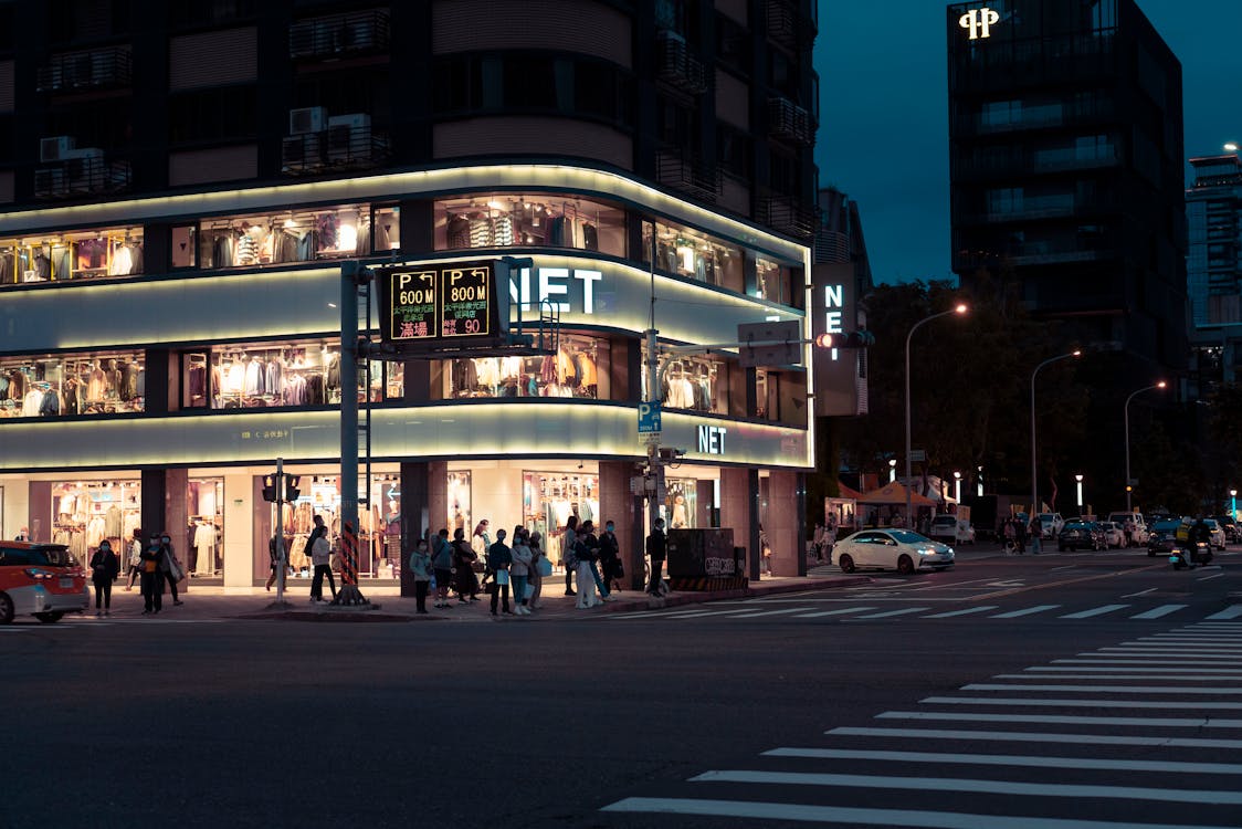 Free Illuminated Shopping Mall at Night Stock Photo