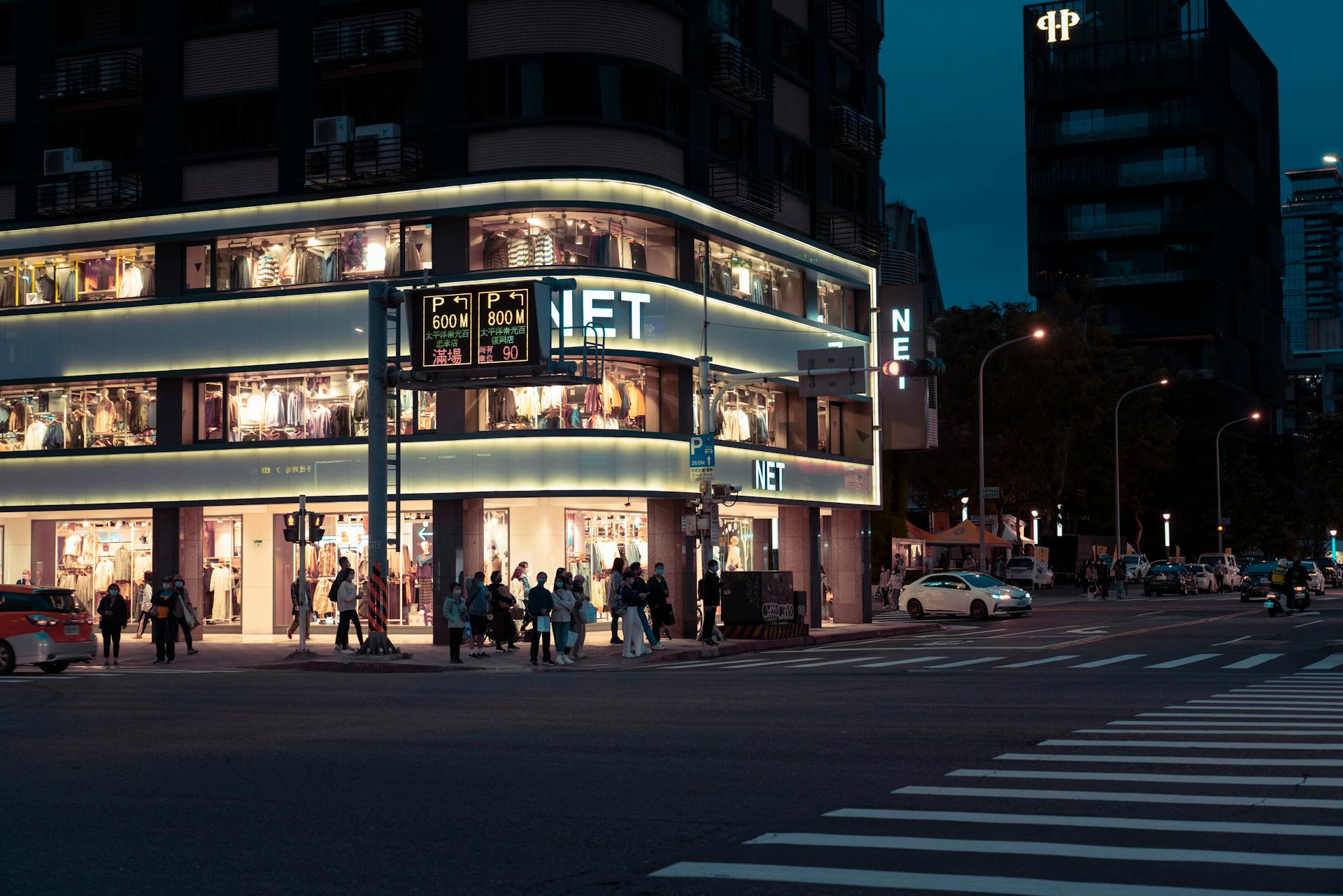 Illuminated Shopping Mall at Night