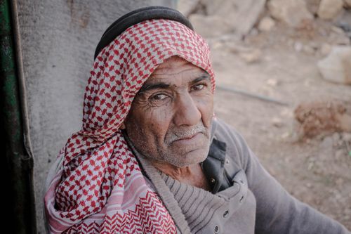 Free Portrait of an elderly man wearing a keffiyeh in Idlib, Syria. Stock Photo