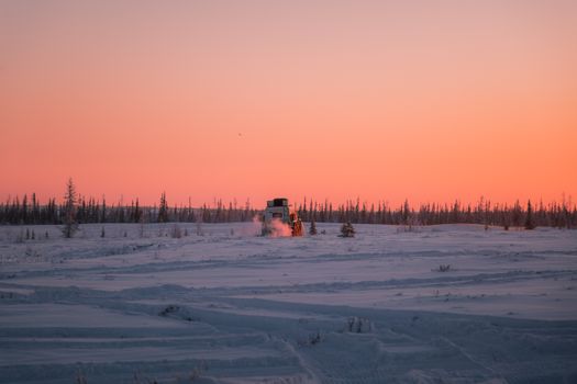 Lonely Caravaning in Snowy Tundra 
