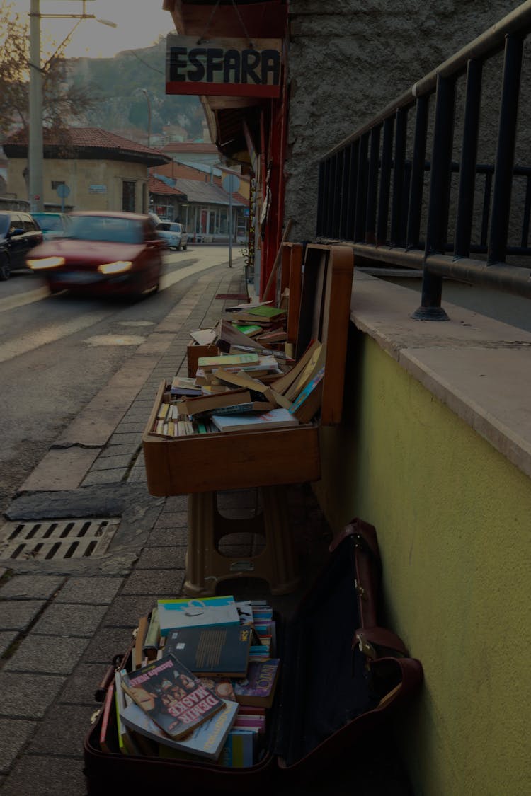 Piles Of Books On A Wooden Luggages