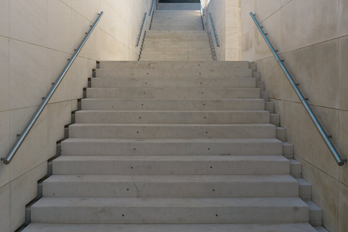 Concrete Stairway with Metal Handrails