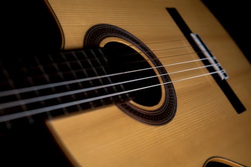Strings of Acoustic Guitar in Close Up Photography