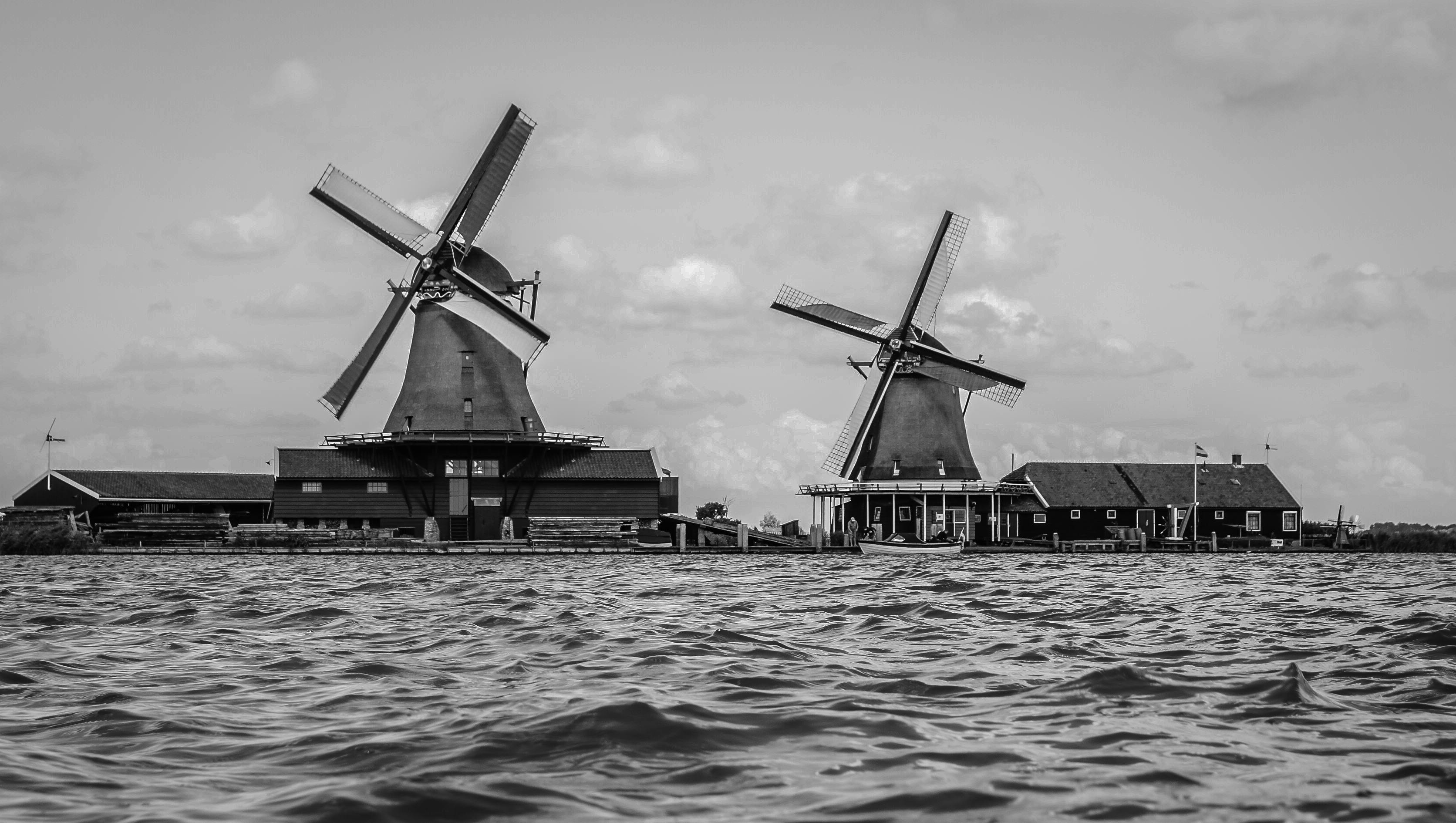 Two Gray Windmill