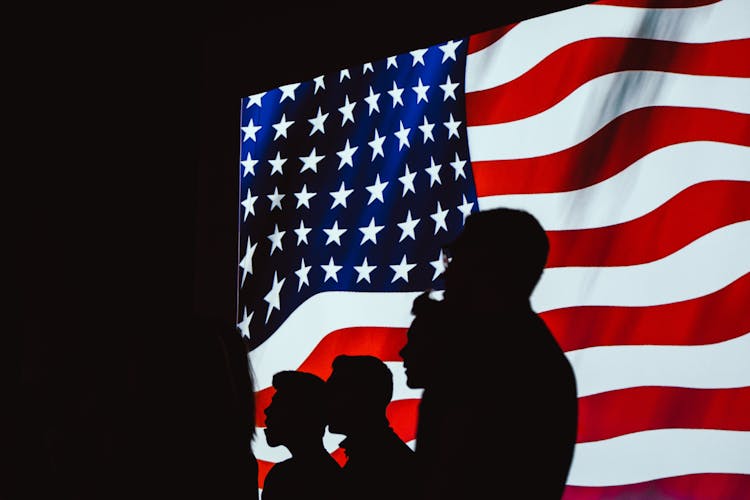 Silhouette Of People Beside Usa Flag