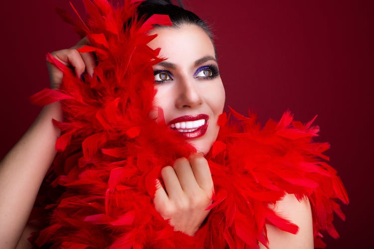 Brunette Woman Wearing Boa Shawl