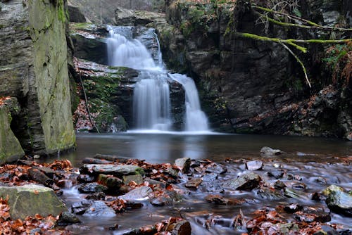 Long Exposure of a Waterfall in Mountains 