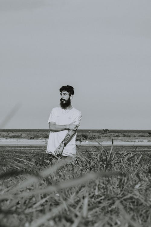 Immagine gratuita di barbuto, bianco e nero, campo d'erba