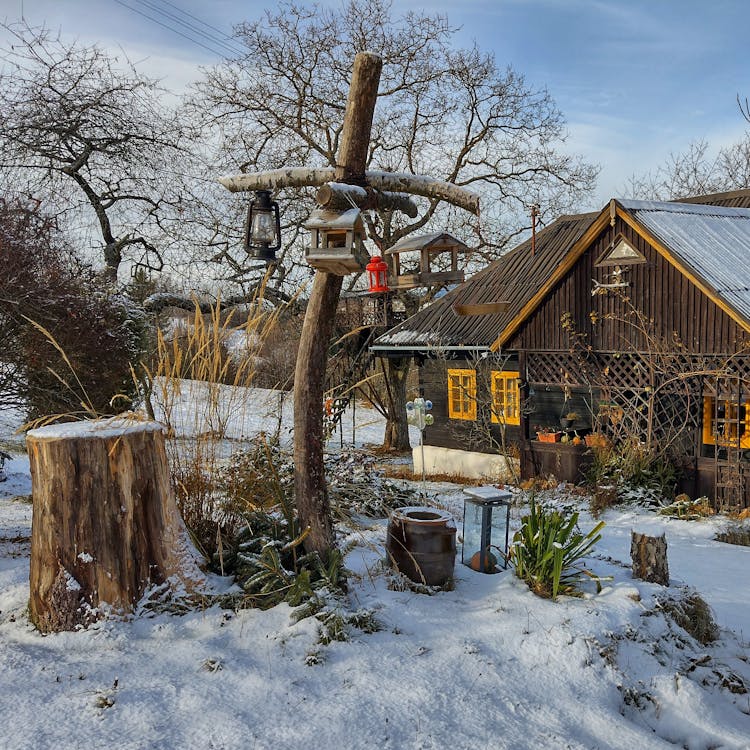 Village House On Winter Day