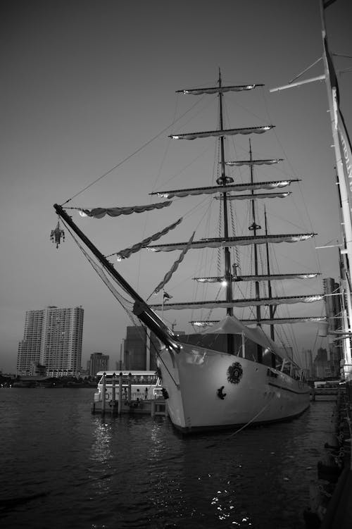 Grayscale Photo of Ship