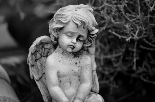 Grayscale Photography of Angel Statue