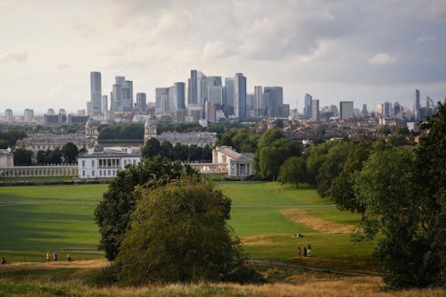View of the Queen's House and Canary Wharf from Greenwich Park