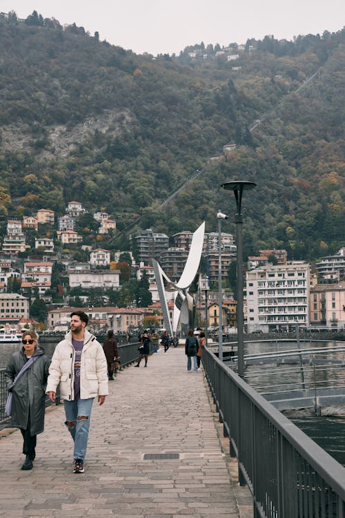 Pedestrian on Footbridge in Como
