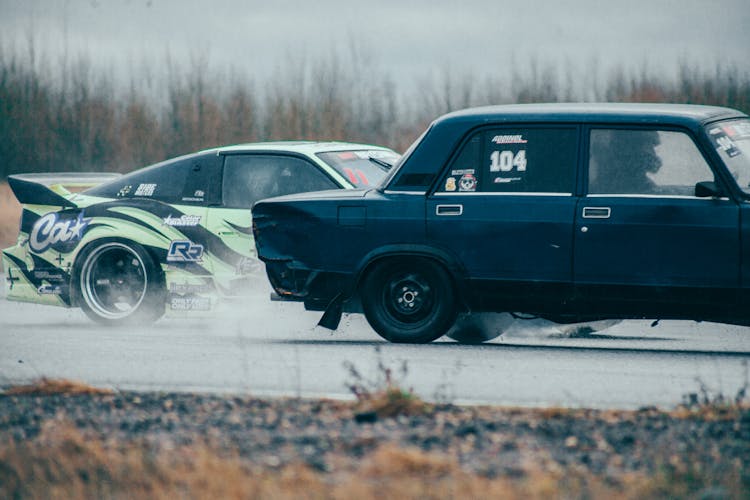 Race Cars On A Track In Winter 