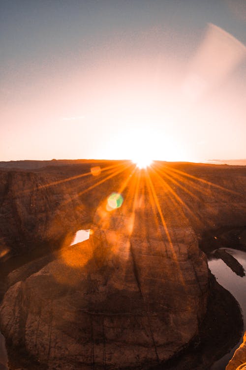 Luchtfoto Fotografie Van Grand Canyon Tijdens Oranje Zonsondergang