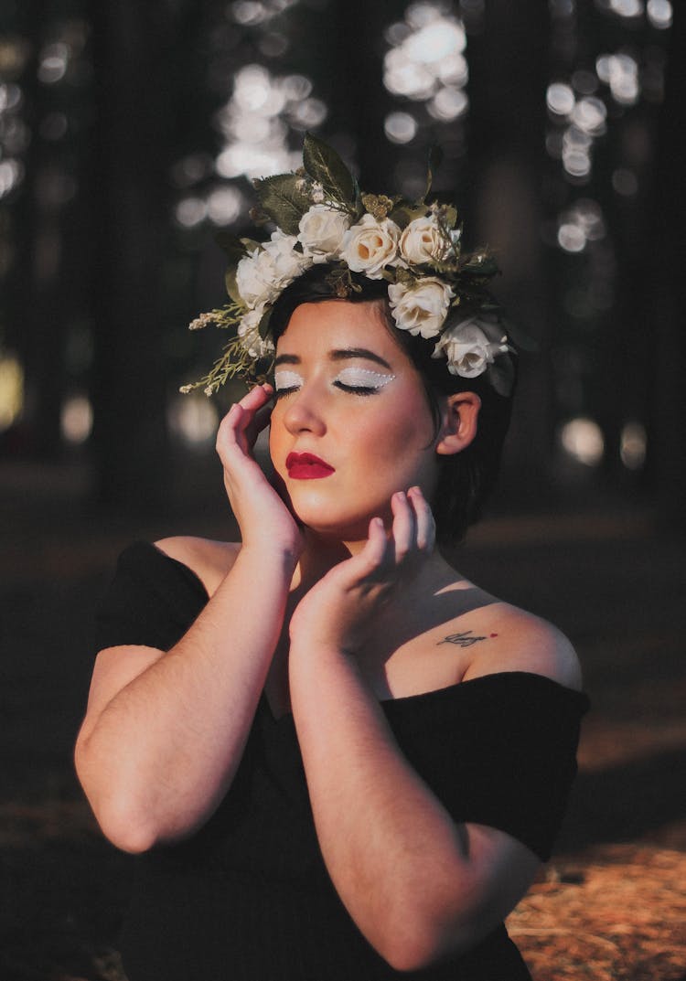 Selective Focus Of A Person Wearing Floral Headband