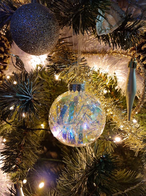 Free Christmas Ornaments in the Christmas Tree Stock Photo