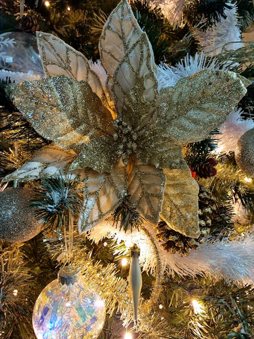 Gold Poinsettia and Christmas Balls