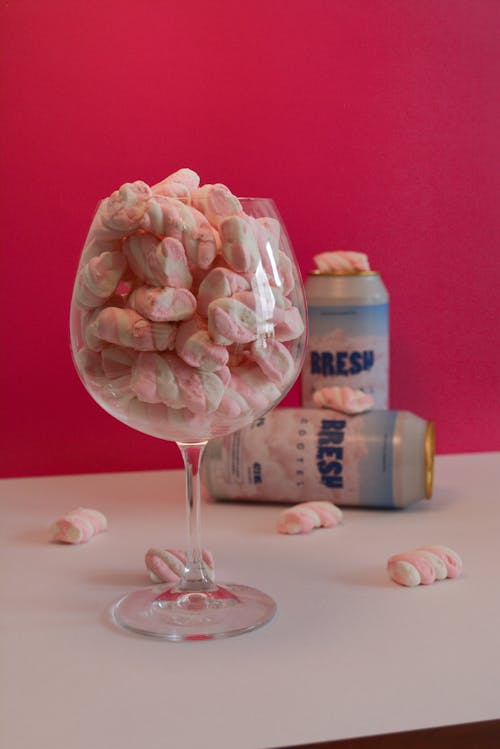 Free Glass with Marshmallows on Table Stock Photo
