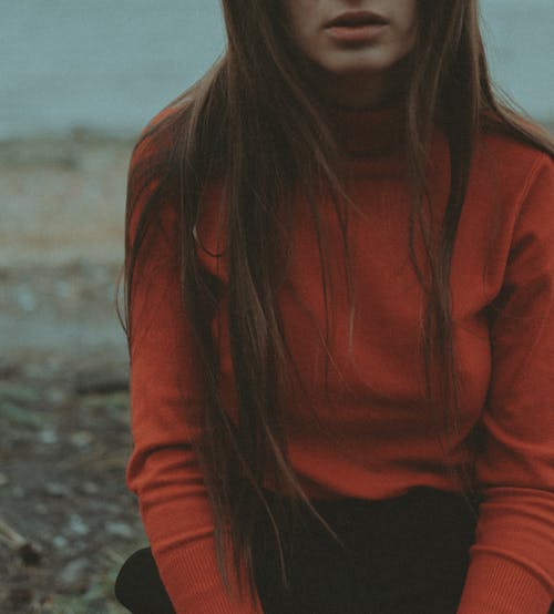 Long Hair Woman in Red Long Sleeves 