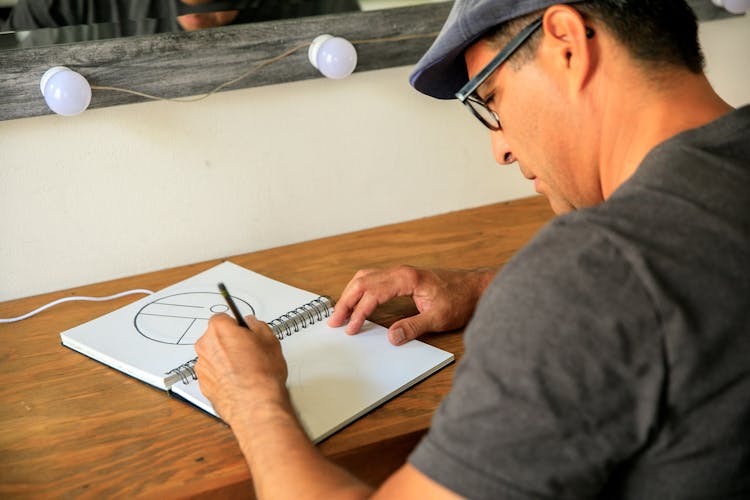 Man Drawing In Sketchbook