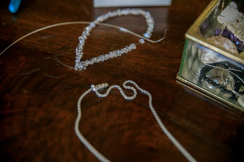 Close up on Necklaces on Table