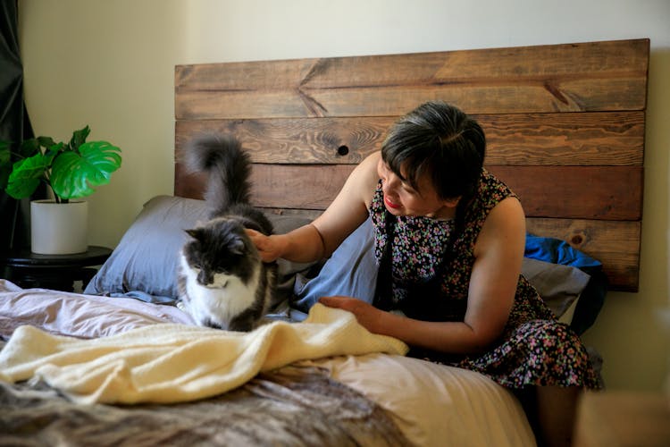 Woman Stroking Her Cat