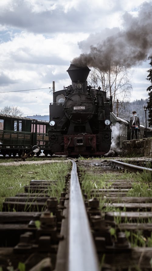 Black Steam Train on Railway Tracks