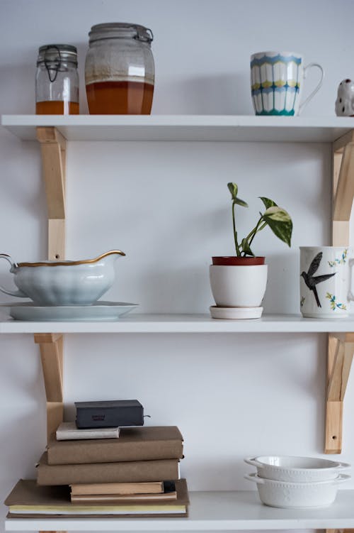 Free Shelves in Domestic Kitchen Stock Photo