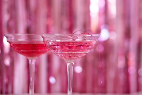 Clear Wine Glasses With Pink Liquid