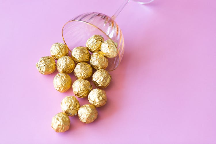 Chocolate Balls Wrapped In Gold Foil