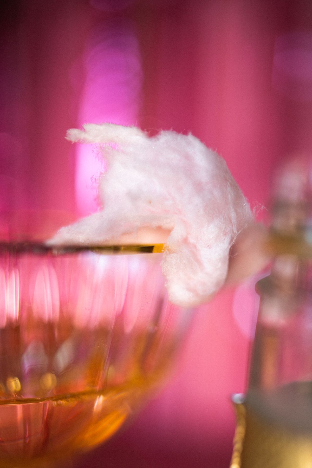 Pink cotton candy in an elegant glass