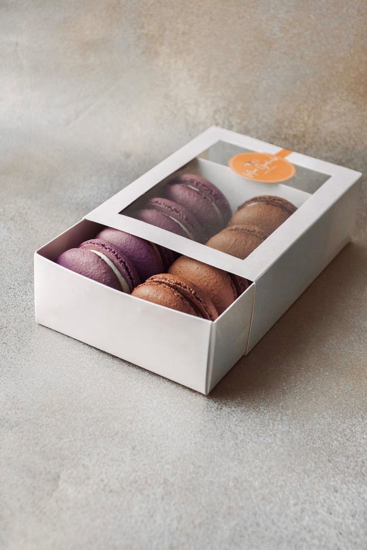 A French Macarons On A White Box