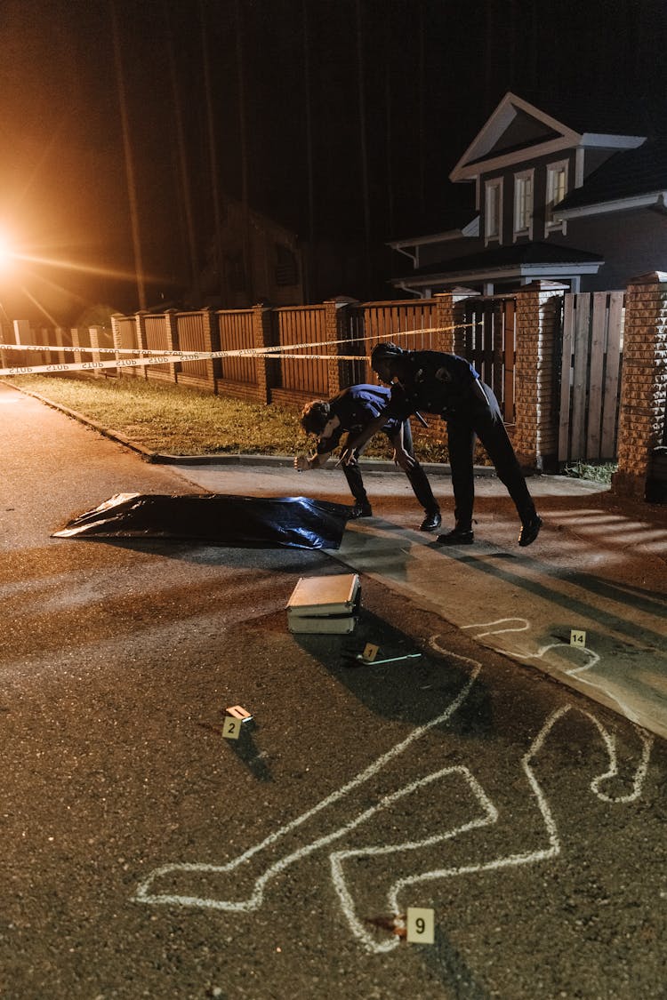 Police Officers Investigating The Crime Scene