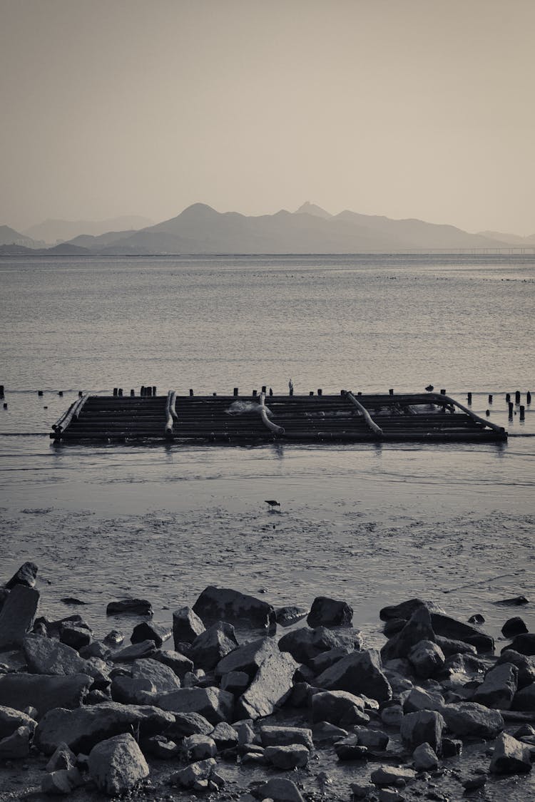 Floating Raft On Sea By Shore