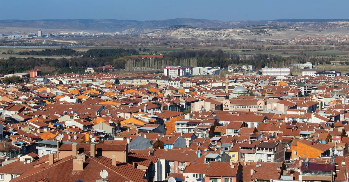 Vibrant cityscape with red rooftops captured from above showcasing urban architecture and expansive surroundings.