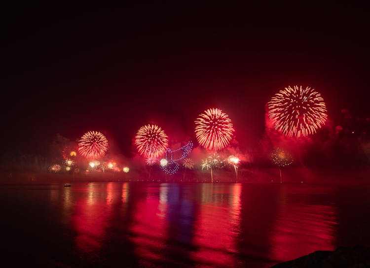 Fireworks Display Over The Lake