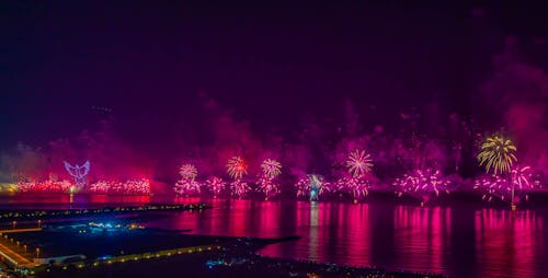 Fireworks Display at Sea during Nighttime