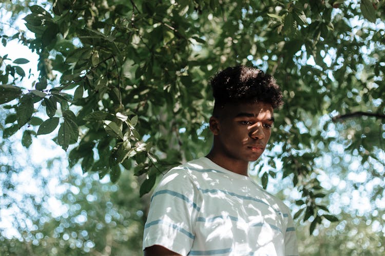 Teenage Boy Standing Under Tree