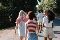 Small Group of Teenagers Going for Walk to Forest