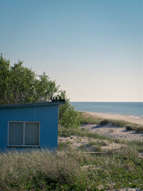 Blue Wooden House Near the Shore