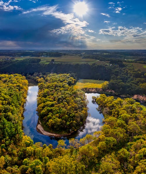 Green Trees and River Under the Blue Sky