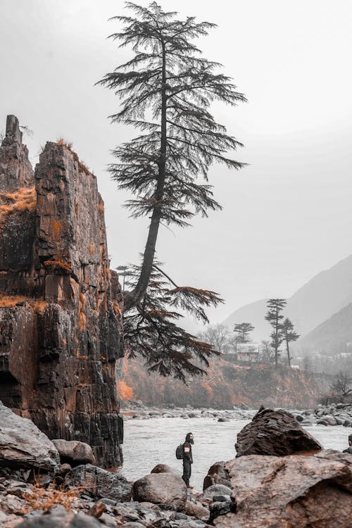 Hiker Standing on a Rocky Riverbank